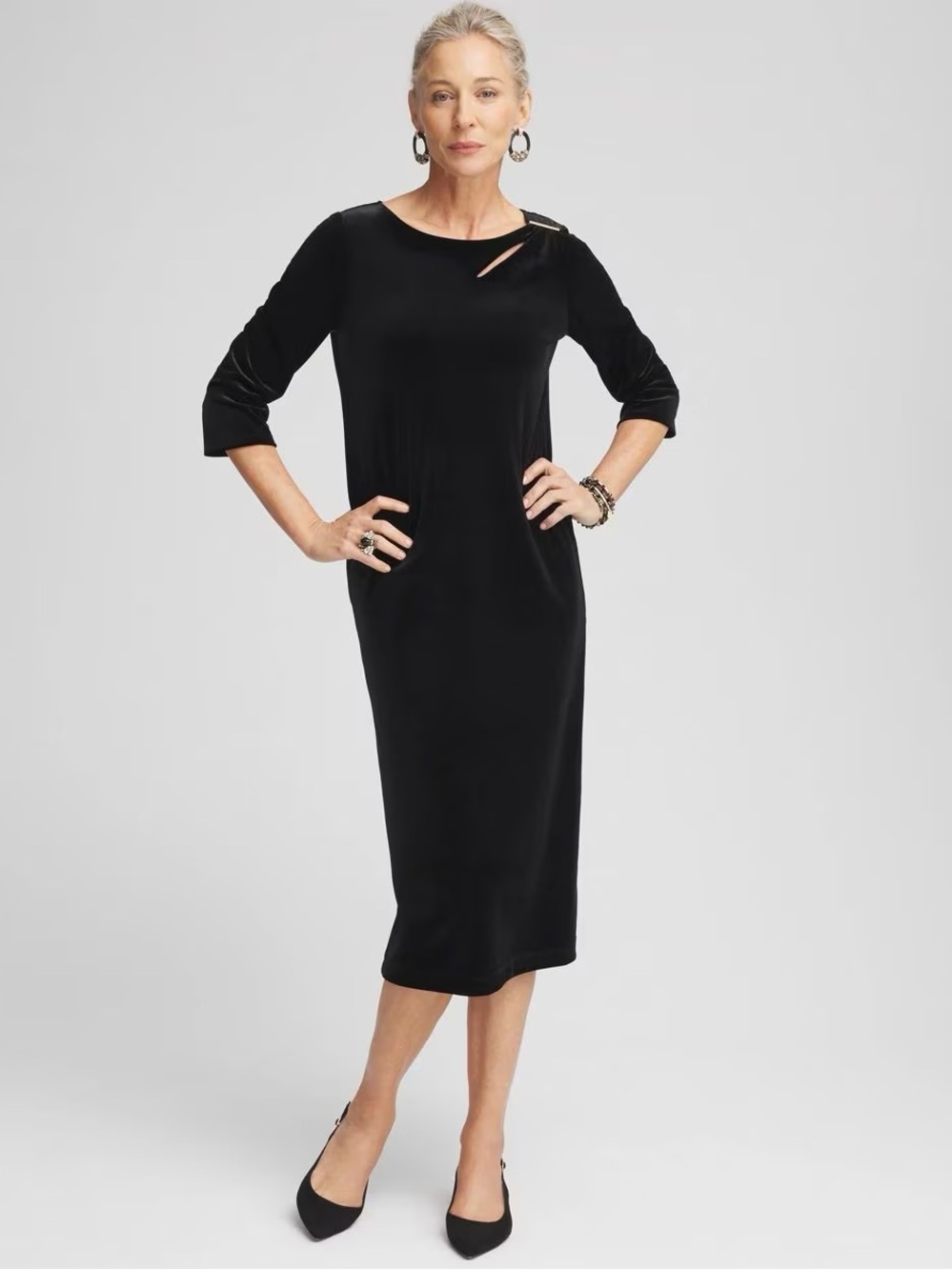 NWT Chico's Travelers Collection Blk Velvet Dress w/ Cutout, size 12 equivalent